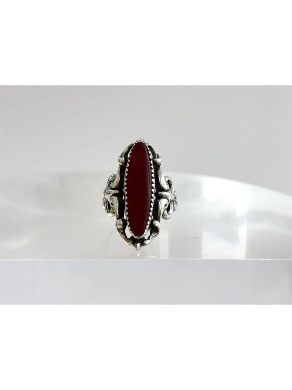 Carnelian Gemstone Jumbo Art Nouveau Sterling Silver 925 Vintage Ring - sz 5